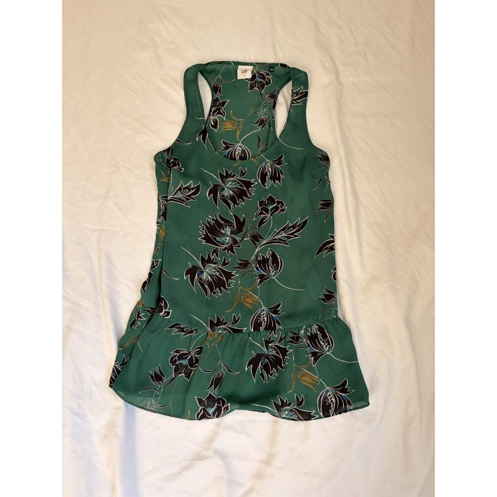 Cabi Tank Top‎ Womens S Green Floral Peplum Ruffle Hem Romantic Cottagecore
